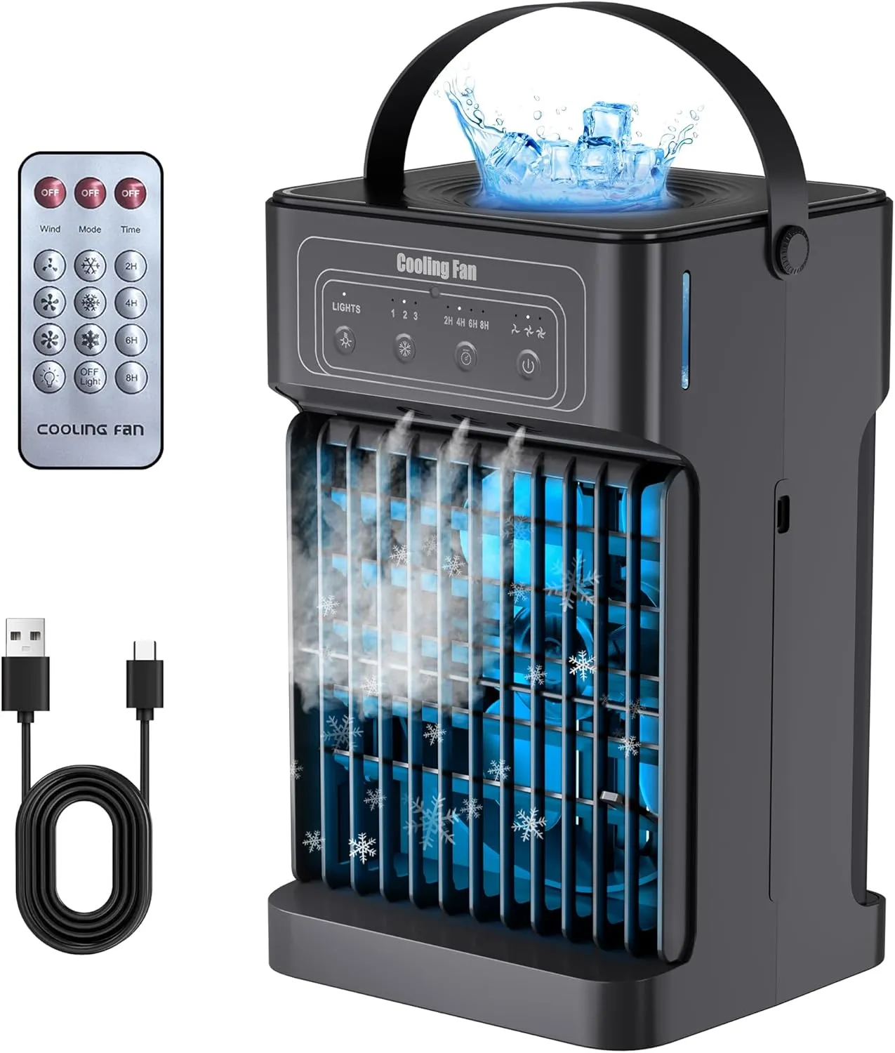 Portable Air Conditioners, 2025 Upgraded 4-IN-1 Portable AC Unit with 3 Cool Mist &Speeds, 7 Night Light & 2-8H Timer Evaporative Air Cooler, Personal Mini Air Conditioner for Bedroom, Camping, Office