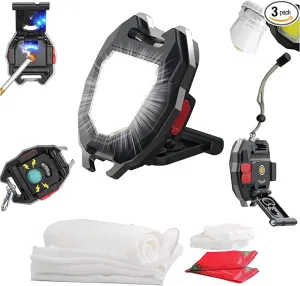 Portable COB Flashlight with 2 Compressed Towels, Build in Lighter,l Camping Bundle, Rechargeable Keychain Lighting Lamp 1000 Lumens, 6 Light Modes with Folding Bracket Magnet Base