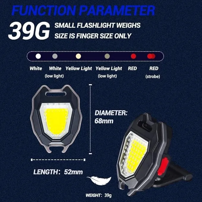 Portable COB Flashlight with 2 Compressed Towels, Build in Lighter,l Camping Bundle, Rechargeable Keychain Lighting Lamp 1000 Lumens, 6 Light Modes with Folding Bracket Magnet Base