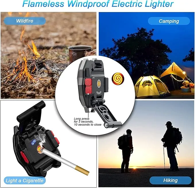 Portable COB Flashlight with 2 Compressed Towels, Build in Lighter,l Camping Bundle, Rechargeable Keychain Lighting Lamp 1000 Lumens, 6 Light Modes with Folding Bracket Magnet Base