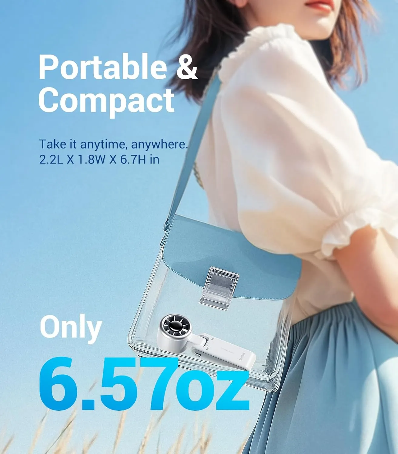 Portable Handheld Turbo Fan, 5 Gear Wind, Battery Operated, Up to 12 Working Hours, 3 IN 1 Hand Fan with Air Turbo Tech Cooling Fan for Outdoor Activities, Travel, Working