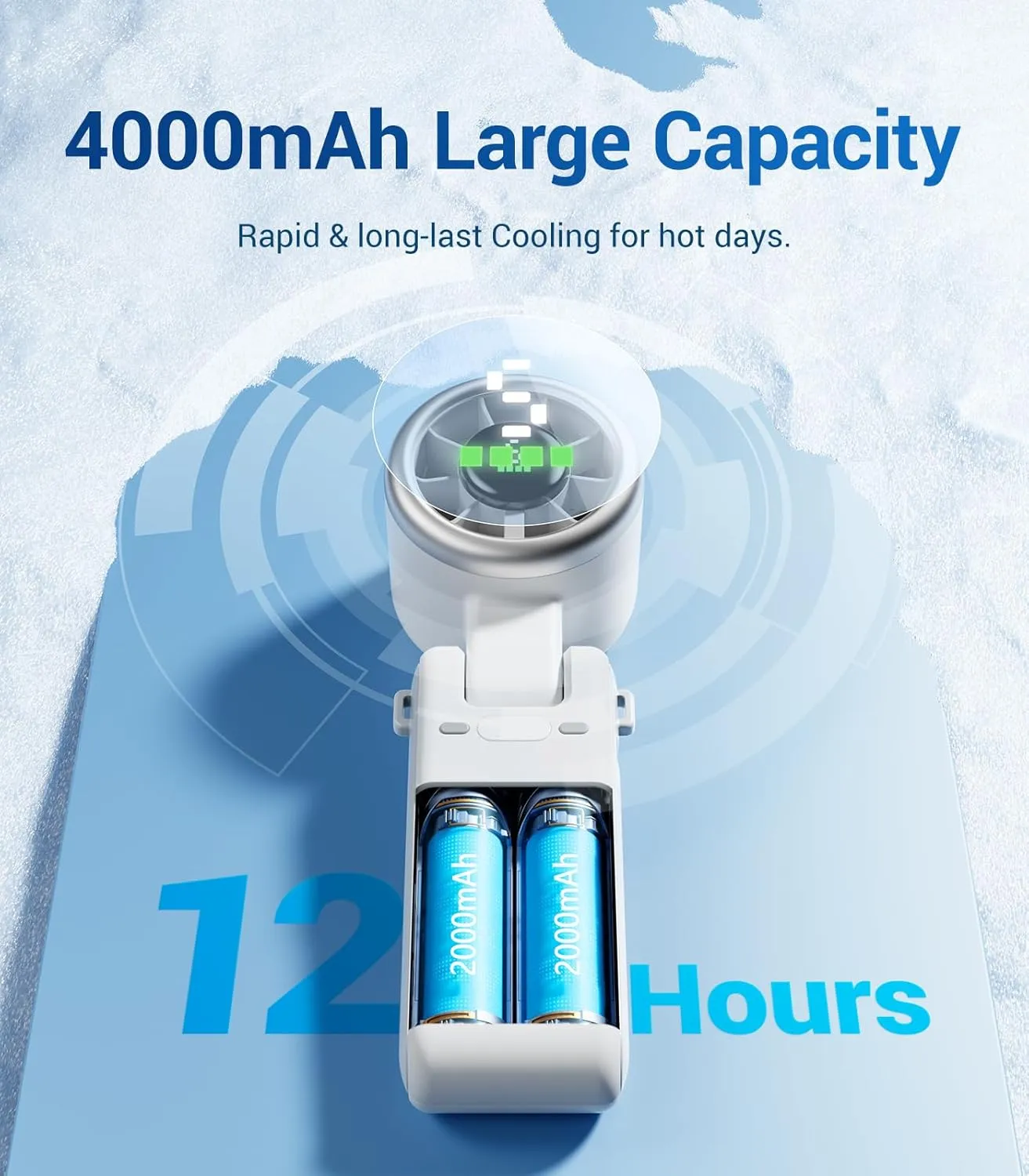 Portable Handheld Turbo Fan, 5 Gear Wind, Battery Operated, Up to 12 Working Hours, 3 IN 1 Hand Fan with Air Turbo Tech Cooling Fan for Outdoor Activities, Travel, Working