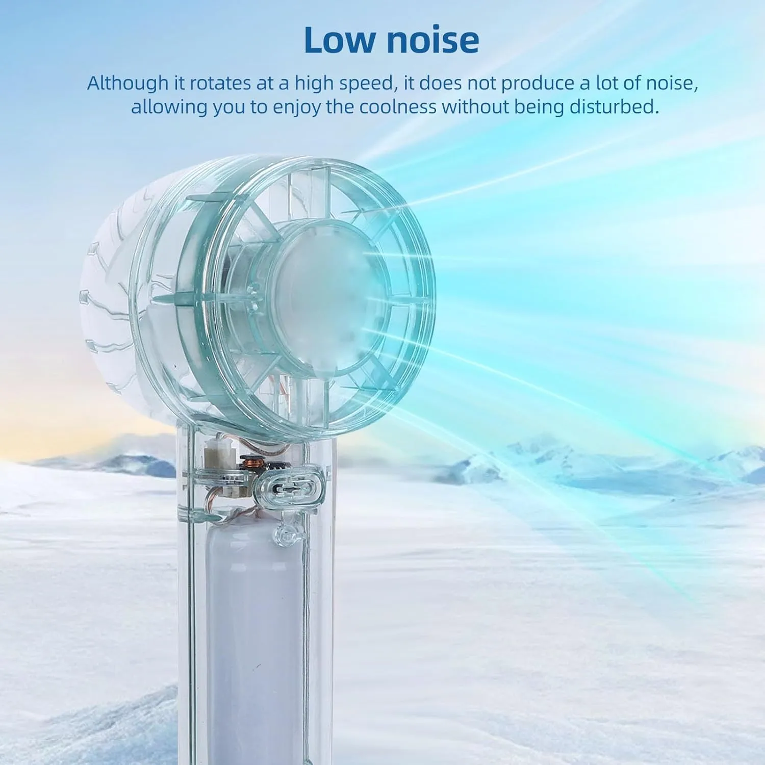 Portable Handheld Turbo Fan,3 Speeds Transparent Hand Desk Fan with Hook, 4.8m / s, 1200mAh, USB C Rechargeable,Up to 6H Use,for Outdoor Indoor (blue)