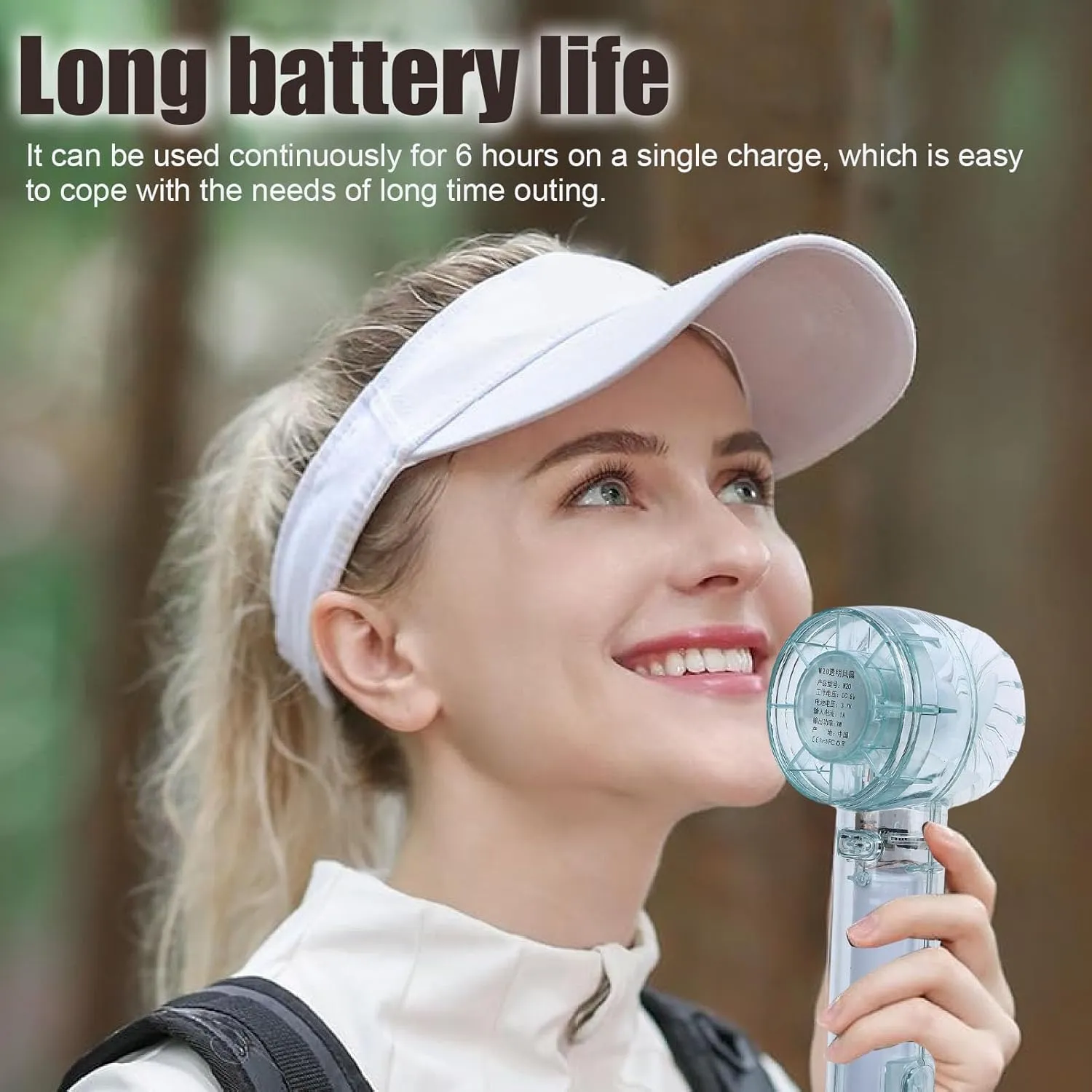 Portable Handheld Turbo Fan,3 Speeds Transparent Hand Desk Fan with Hook, 4.8m / s, 1200mAh, USB C Rechargeable,Up to 6H Use,for Outdoor Indoor (blue)