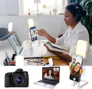Portable Video Conference Light for iPhone | Clip & Ring Light for Phones – Selfie, Makeup & Video Recording Lighting, Built-in Stand, Rechargeable, 77 LEDs, Work from Home Desk Essentials