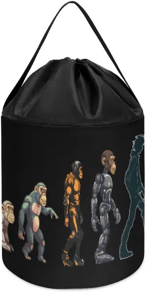 Prehistoric Ape Robot to Man Evolution Storage Organizer Basket Bag Reusable Carrying Bags Tote with Drawstring
