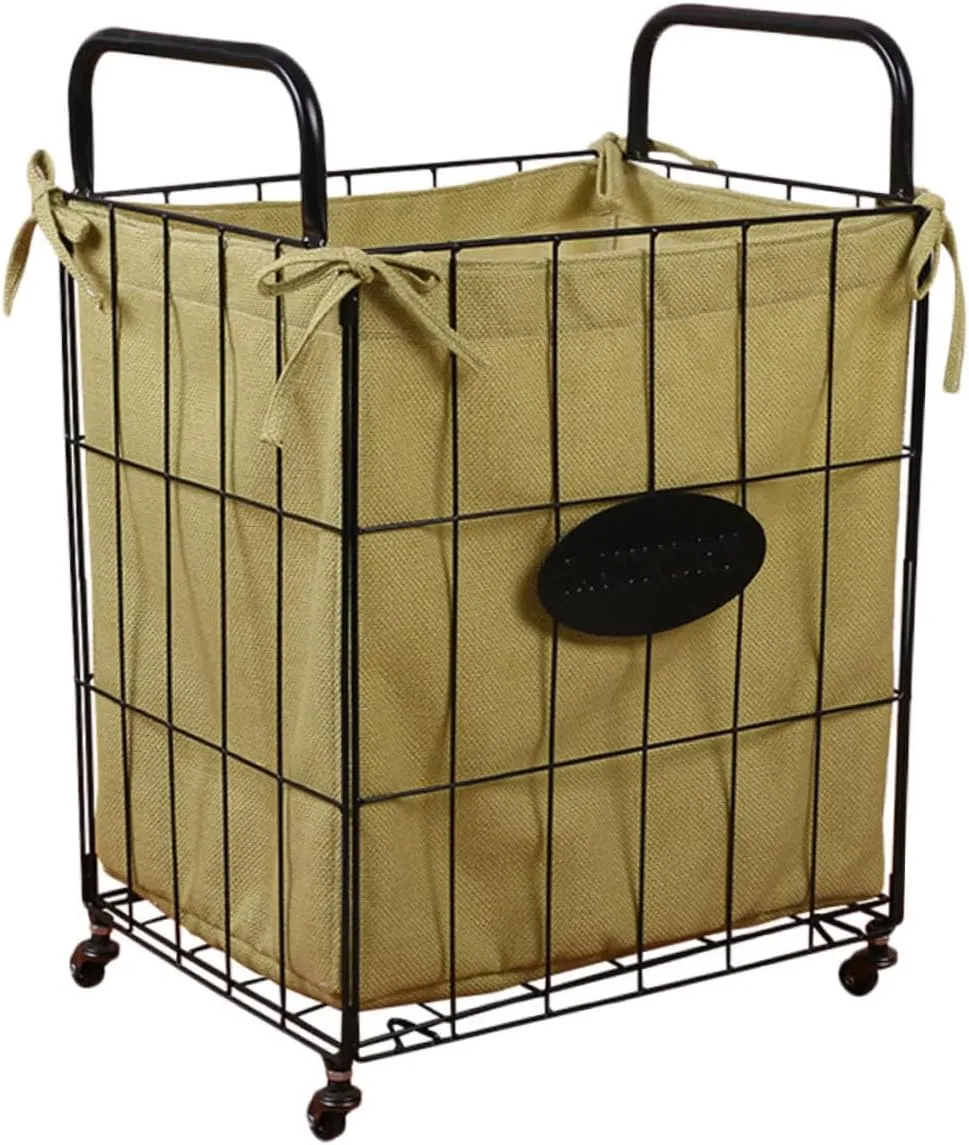 PRETYZOOM Space-saving Iron Storage Basket Sundries Storage Holder Portable Home Tool Wheels