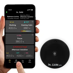 Pro Handheld EML Light Meter Sensor Lumens Lux Color Temperature CCT Contrast Uniformity Measurement for Architecture Interior Lighting Design Well Healthy Building Standard V2 Compliance