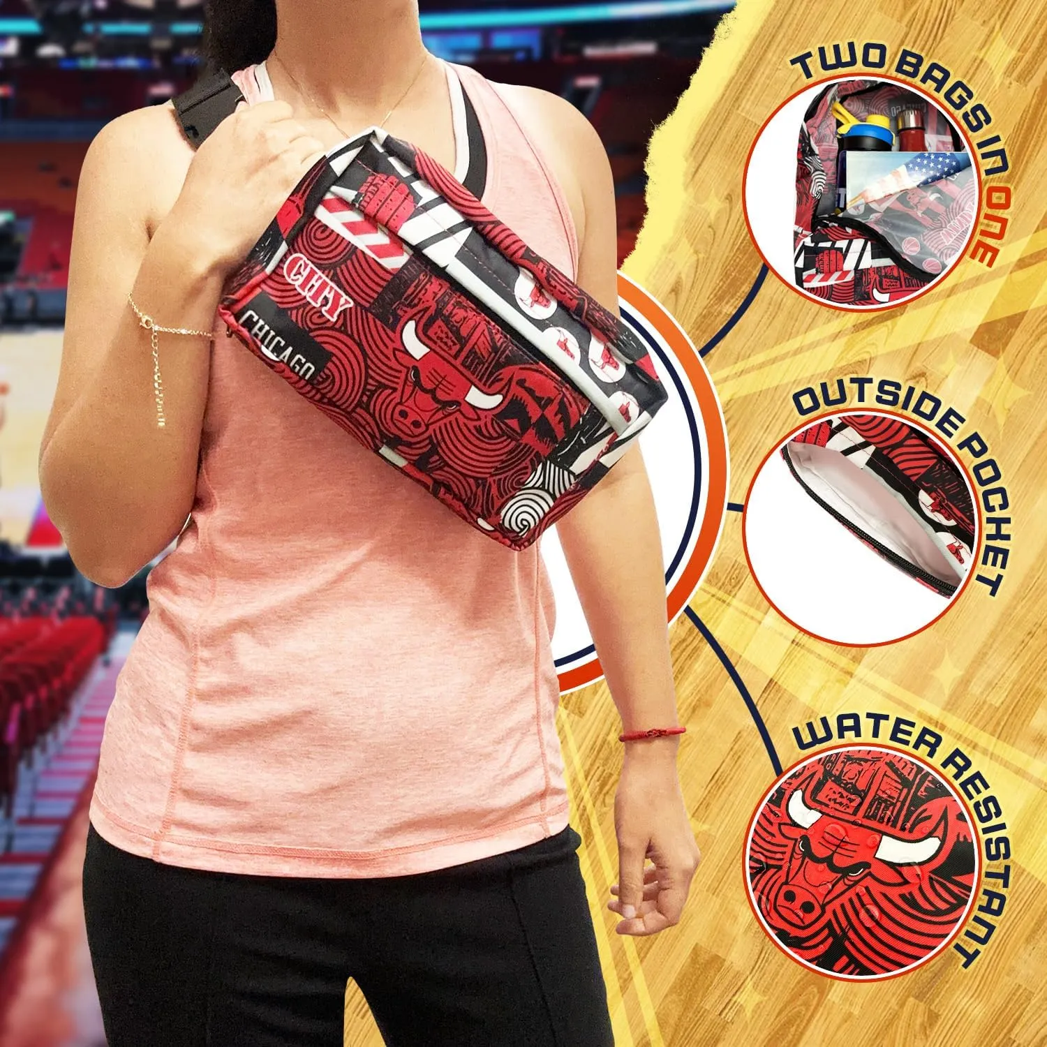 Pro Specialties Group Chicago Bulls Transformable 2-in-1 Mini Backpack: Convertible, Stylish, water-resistant travel belt bag.