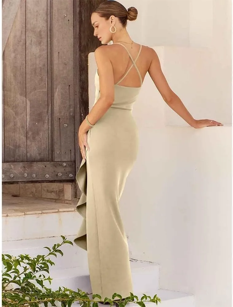 Prom Dress 2024 Bodycon Floor Length Mermaid Formal Evening Dress for Women with Ruffle Side Split