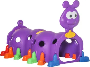 Qaba Caterpillar Kids Play Tunnel, Toddler Tunnel for Kids 3-6 to Crawl and Climb Through, Toddler Play Equipment for Indoor or Outdoor Playground, 2 Sections, Purple