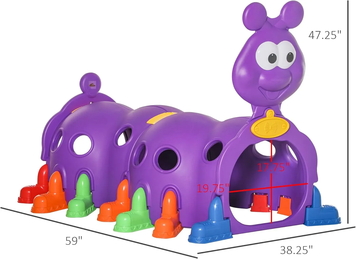 Qaba Caterpillar Kids Play Tunnel, Toddler Tunnel for Kids 3-6 to Crawl and Climb Through, Toddler Play Equipment for Indoor or Outdoor Playground, 2 Sections, Purple