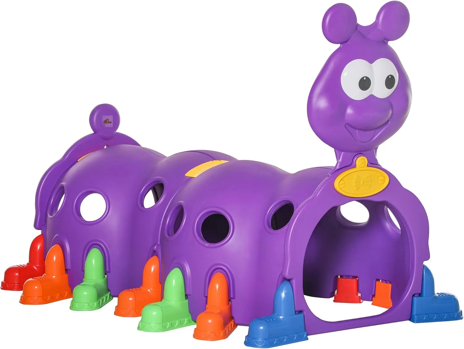 Qaba Caterpillar Kids Play Tunnel, Toddler Tunnel for Kids 3-6 to Crawl and Climb Through, Toddler Play Equipment for Indoor or Outdoor Playground, 2 Sections, Purple