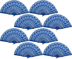 QIRMIZI 8 Pcs Handheld Spanish Fans – Foldable Fans for Women – Bulk for Parties, Weddings, Church, Dancing, Music Festivals, Carnivals, EDM Events Decoration,Royal Blue