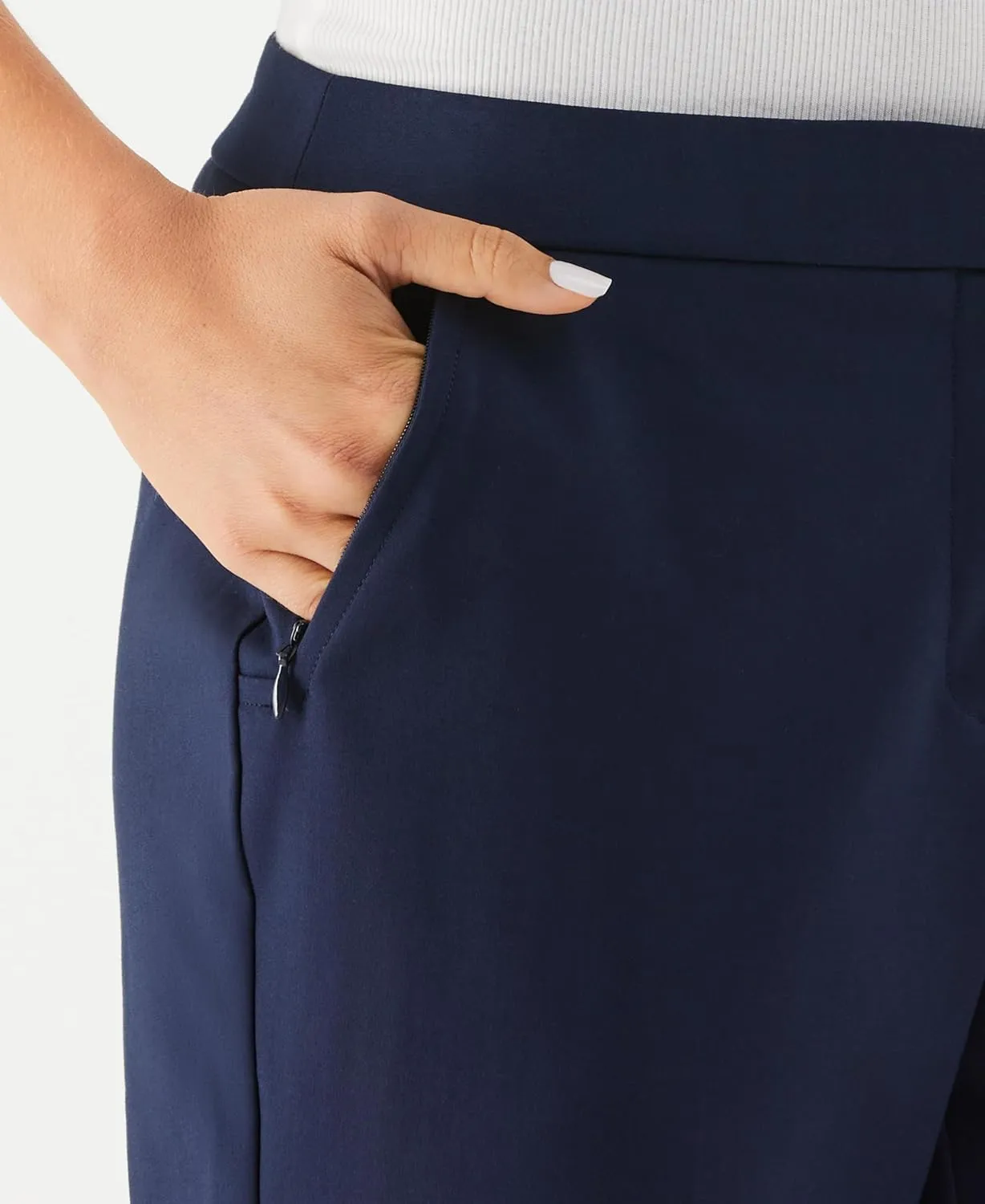 Rafaella Women's 24" Satin Twill Capri with Grommets, Stretch Fabric, Elastic Waistband, Curvy Slim Fit Dress Pants