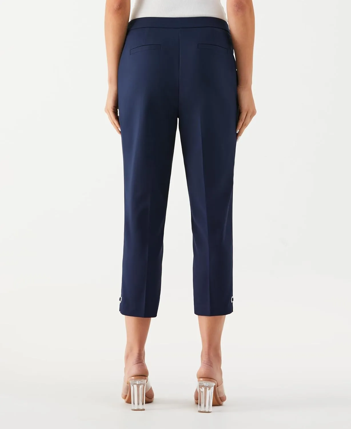 Rafaella Women's 24" Satin Twill Capri with Grommets, Stretch Fabric, Elastic Waistband, Curvy Slim Fit Dress Pants