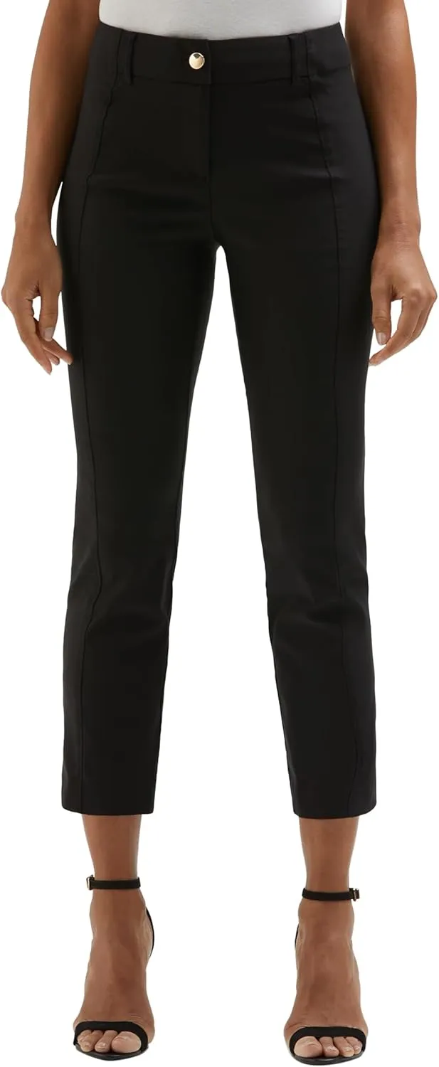 Rafaella Women's 27" Satin Luxe Crop Pants, Stretch Fabric, Elastic Waist Panels, Straight Leg Classic Fit Capris
