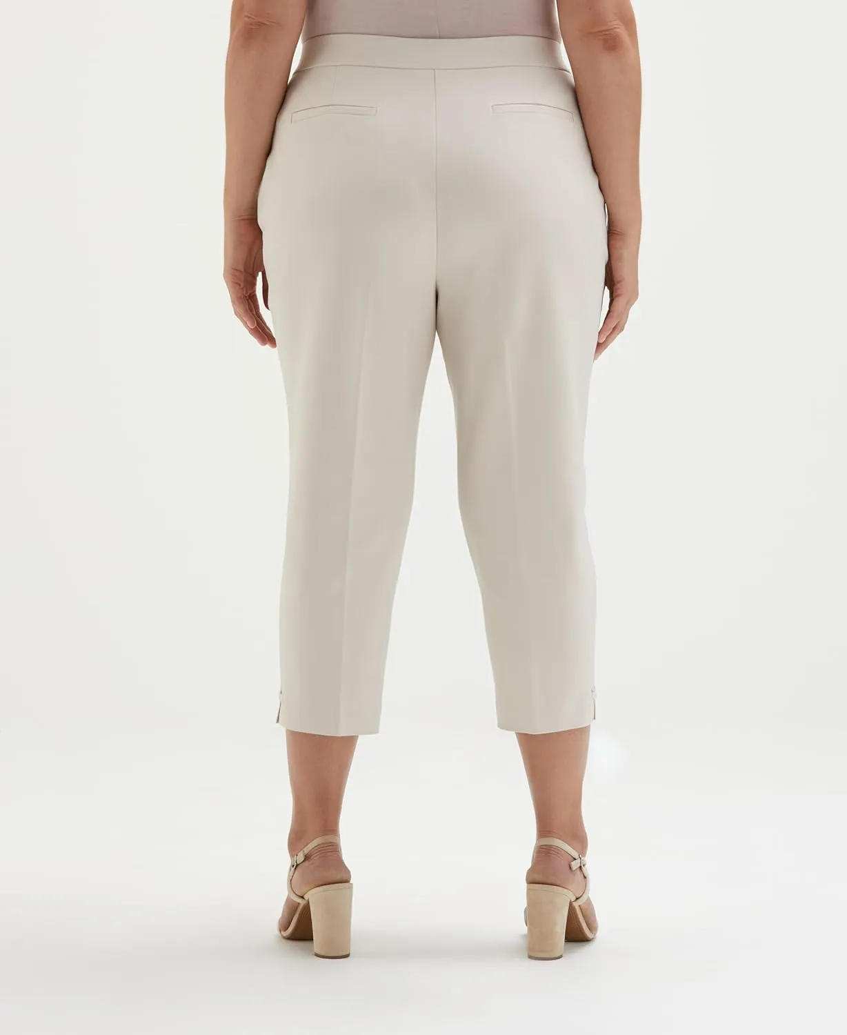 Rafaella Women's Plus Size Satin Twill Capri Pants with Grommets, Elastic Waistband, Stretch Fabric, Slimming, Curvy Fit