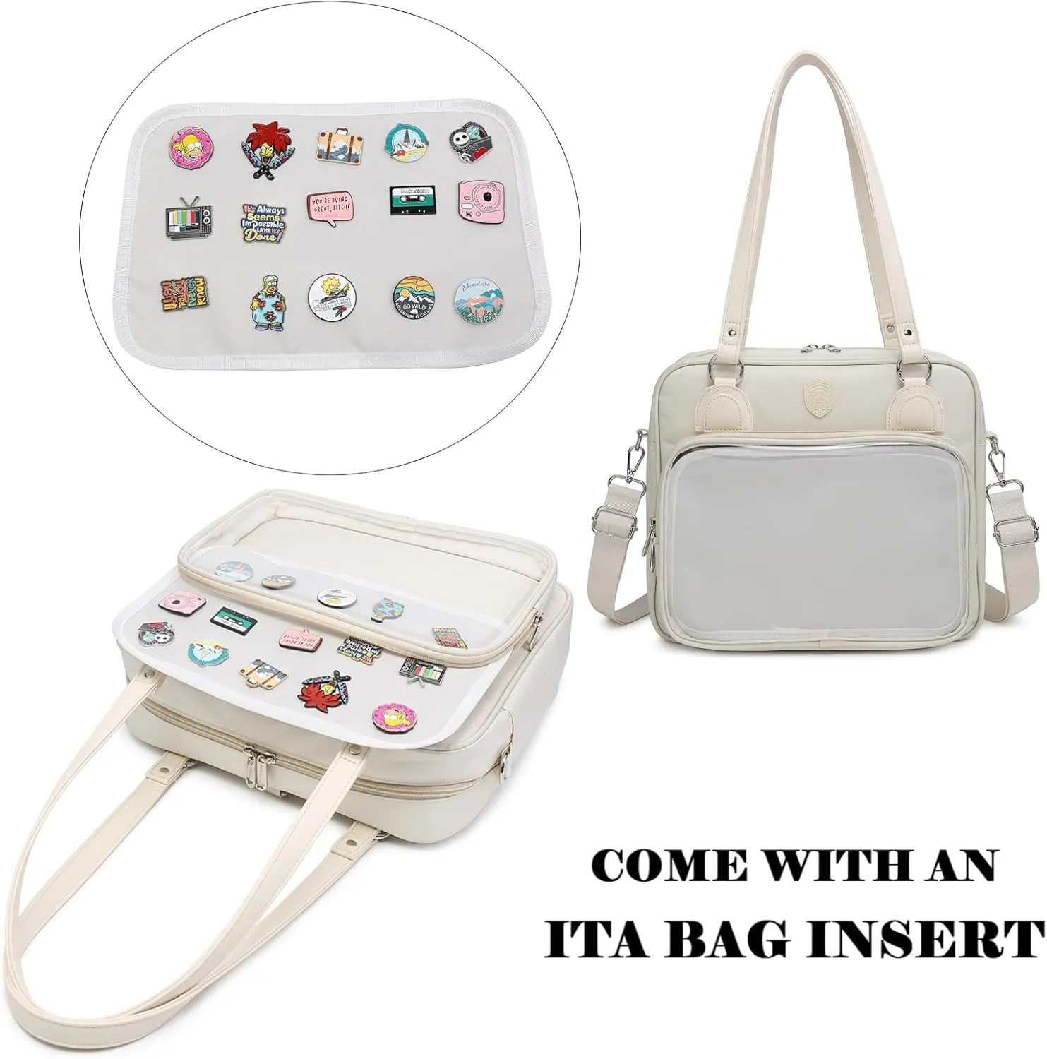 RAINBOW SMILE Canvas Ita Bag Backpack Crossbody Bag Kawaii Pin Display Bag Messenger Shoulder Bags