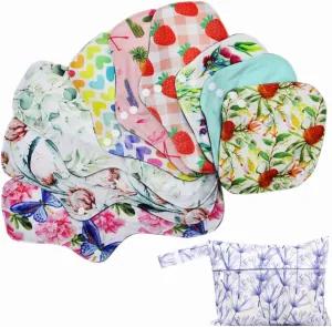 Random Prints Adjustable Snaps Reusable Menstrual Pads - 9 pcs Three Size Cloth Sanitary Pads with 1 Bag
