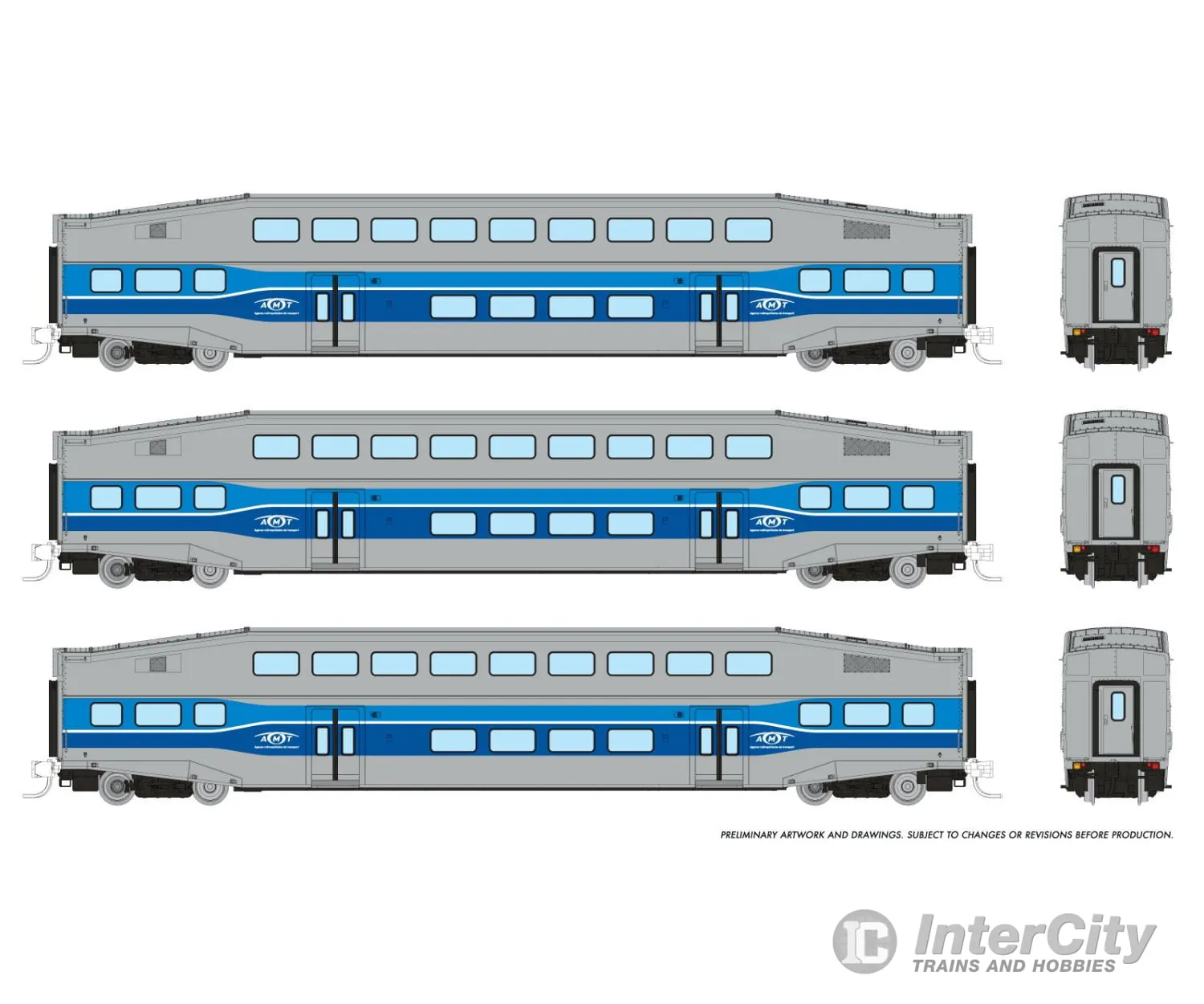 Rapido 546006 N Bilevel Commuter Car: AMT Montreal: Set #3 (Coaches: 2020 2028 2033)