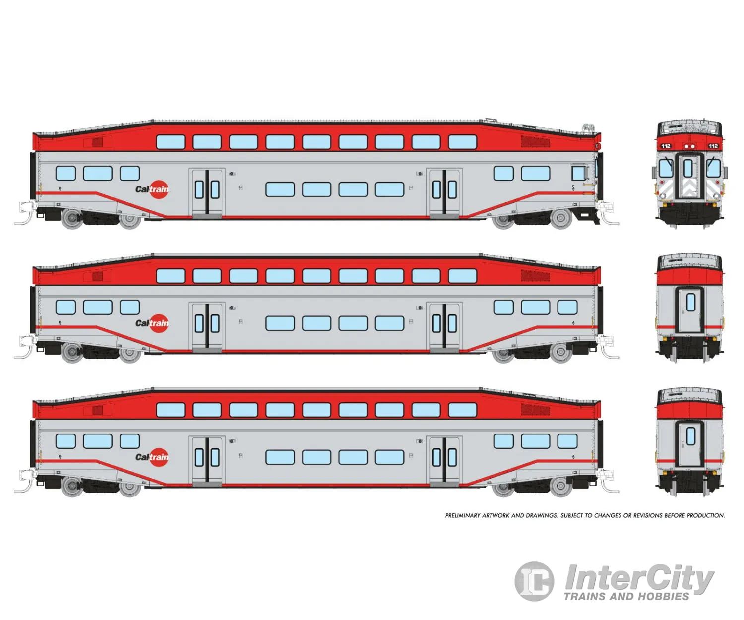 Rapido 546008 N Bilevel Commuter Car: CalTrain: Set #2 (Cab: 120 Coaches: 232 236)