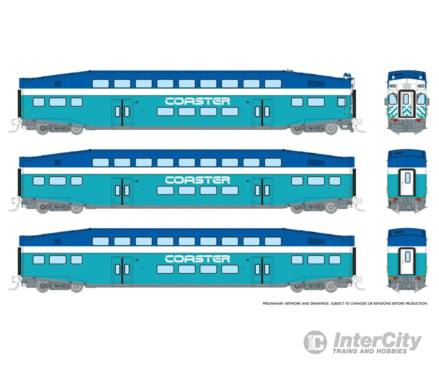 Rapido 546011 N Bilevel Commuter Car: Coaster - Early: Set #2 (Cab: 2310 Coaches: 2502 2503)