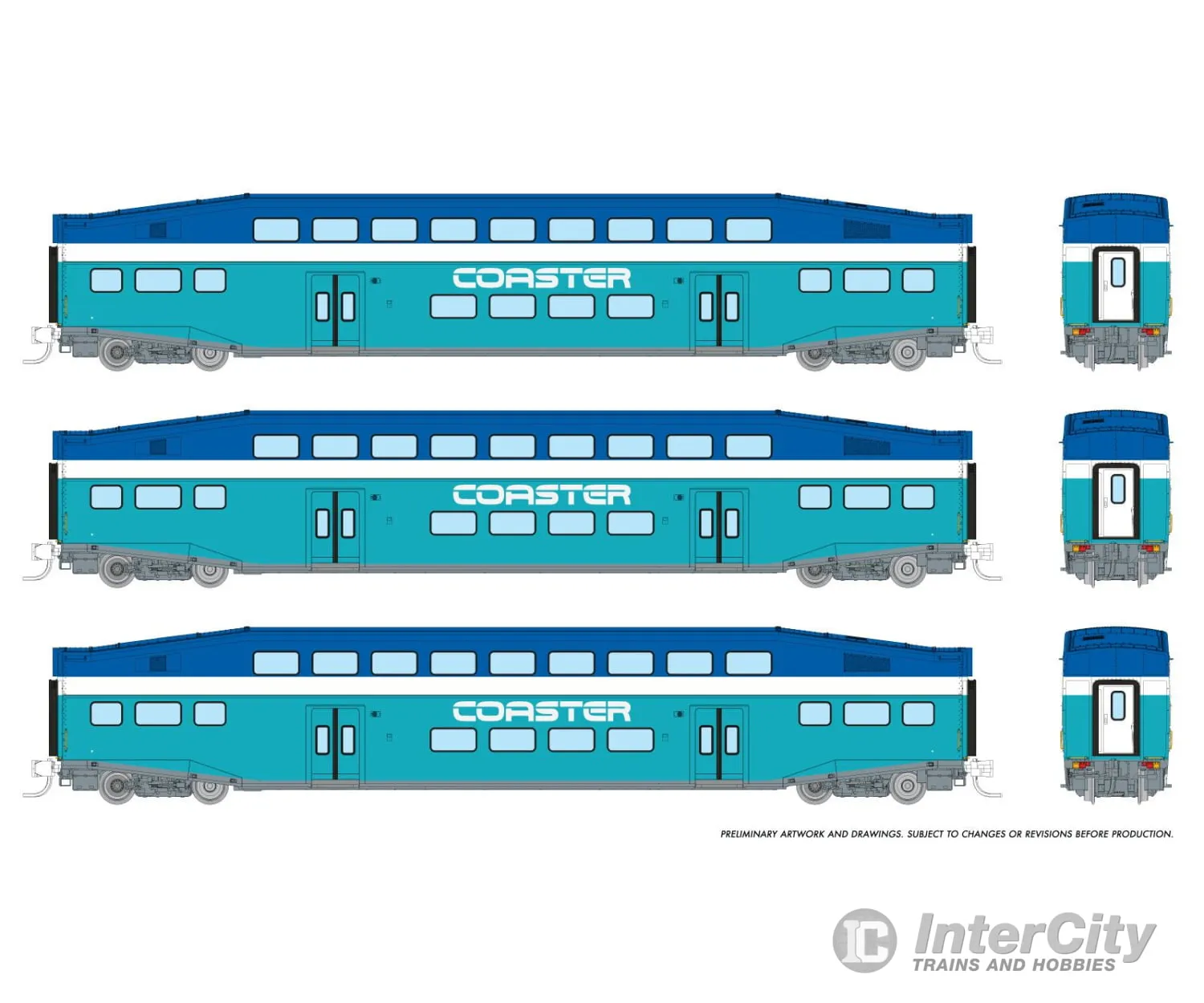 Rapido 546012 N Bilevel Commuter Car: Coaster - Early: Set #3 (Coaches: 2401 2403 2406)
