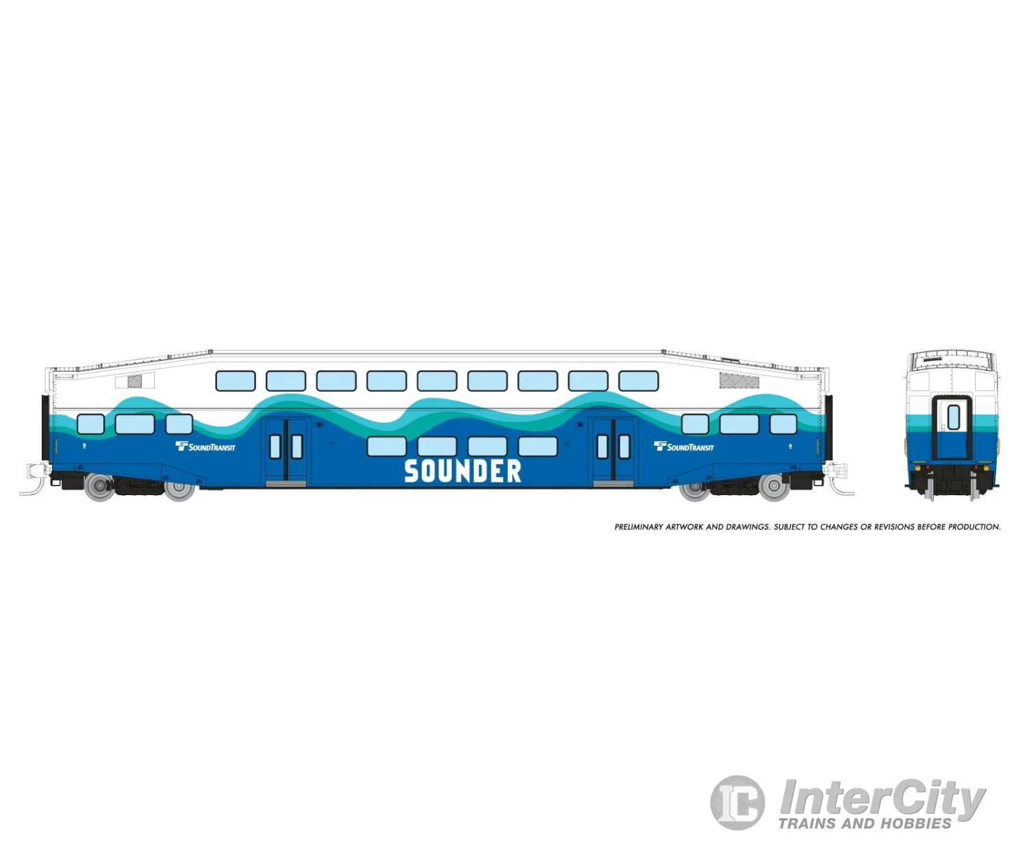 Rapido 546022 N Bilevel Commuter Car: Sounder: Set #1 (Cab: 302 Coaches: 404 410)