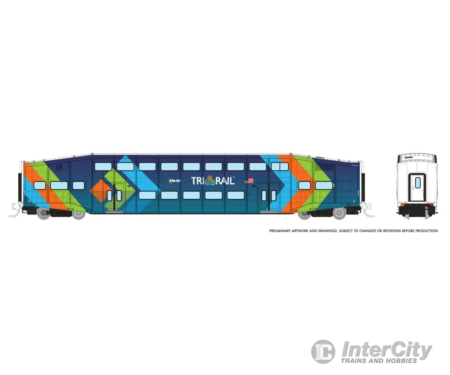 Rapido 546030 N Bilevel Commuter Car: TriRail - Dark Blue Scheme: Set #3 (Coaches: 1001 1006 1012)