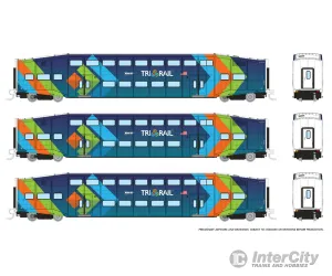 Rapido 546030 N Bilevel Commuter Car: TriRail - Dark Blue Scheme: Set #3 (Coaches: 1001 1006 1012)