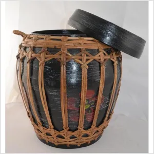 Rattan and Bamboo Lidded Basket