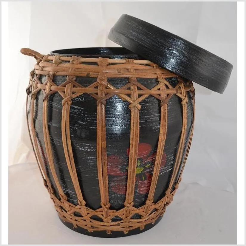 Rattan and Bamboo Lidded Basket