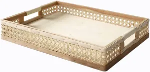 Rattan Basket Rectangular Handle Storage Tray Household Table Decoration Coffee/Tea/Juice/Miscellaneous Kitchen Accessories Large