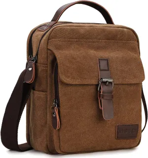 RAVUO Small Messenger Bag for Men, Water Resistant Canvas Satchel Purse Vintage Shoulder Crossbody Bag for Travel Work