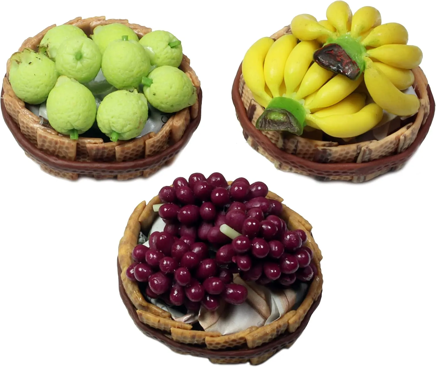 Realistic Guava, Banana and Purple Grapes Fruit Basket Figurine, Miniature Dollhouse Accessory, Perfect DIY Dollhouse Kitchen