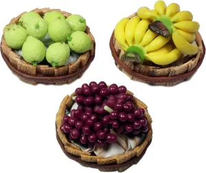 Realistic Guava, Banana and Purple Grapes Fruit Basket Figurine, Miniature Dollhouse Accessory, Perfect DIY Dollhouse Kitchen
