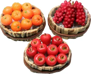 Realistic Red Apple, Orange & Grapes Fruit Basket Figurine - Miniature Dollhouse Accessory, Perfect DIY Dollhouse Food, Kitchen Miniature