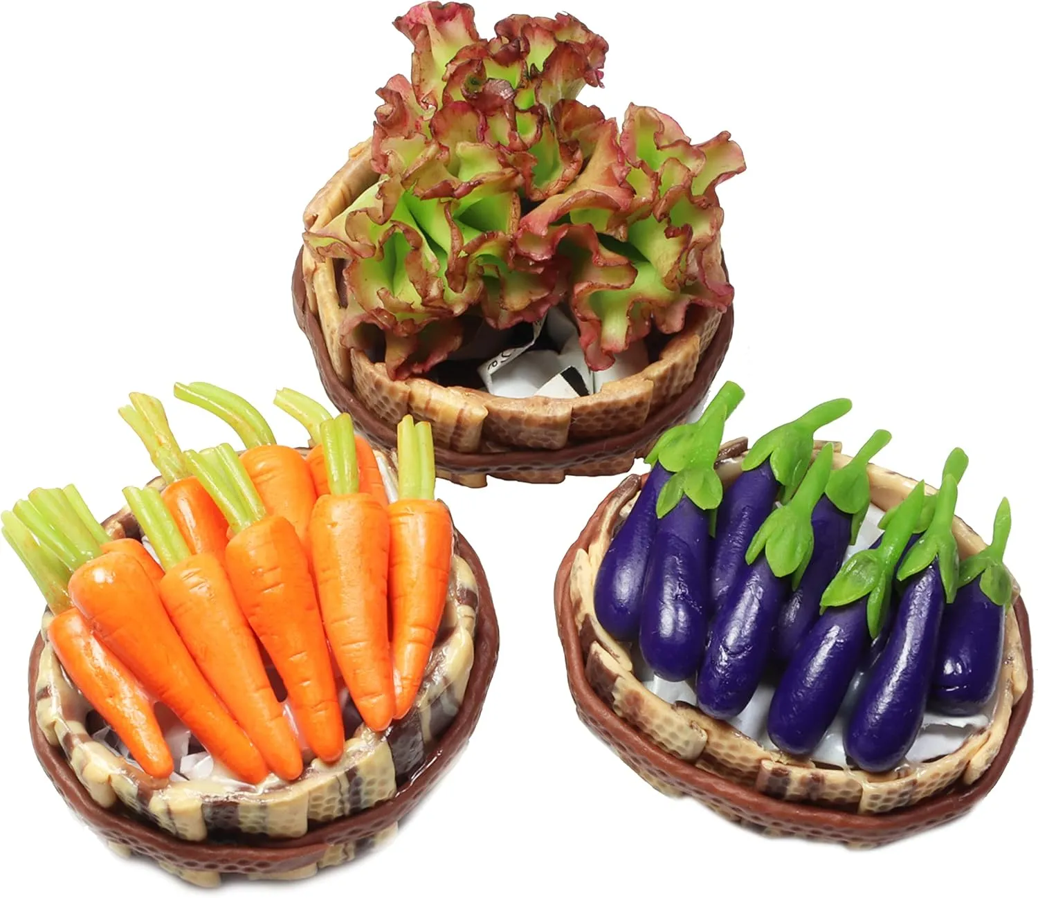 Realistic Red Oak Lettuce,Carrots and Eggplant Vegetable and Fruit Basket Figurine Miniature Dollhouse Accessory,Perfect DIY Dollhouse Food Dollhouse Kitchen Miniature.