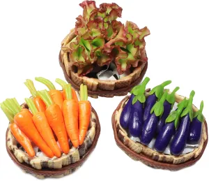 Realistic Red Oak Lettuce,Carrots and Eggplant Vegetable and Fruit Basket Figurine Miniature Dollhouse Accessory,Perfect DIY Dollhouse Food Dollhouse Kitchen Miniature.