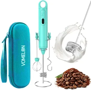 Rechargeable Milk Frother Handheld 3 Speed Coffee Foamer [3 Whisk] Electric Drink Mixer for Latte, Cappuccino, Coffee, Eggs, Hot Chocolate, Mint