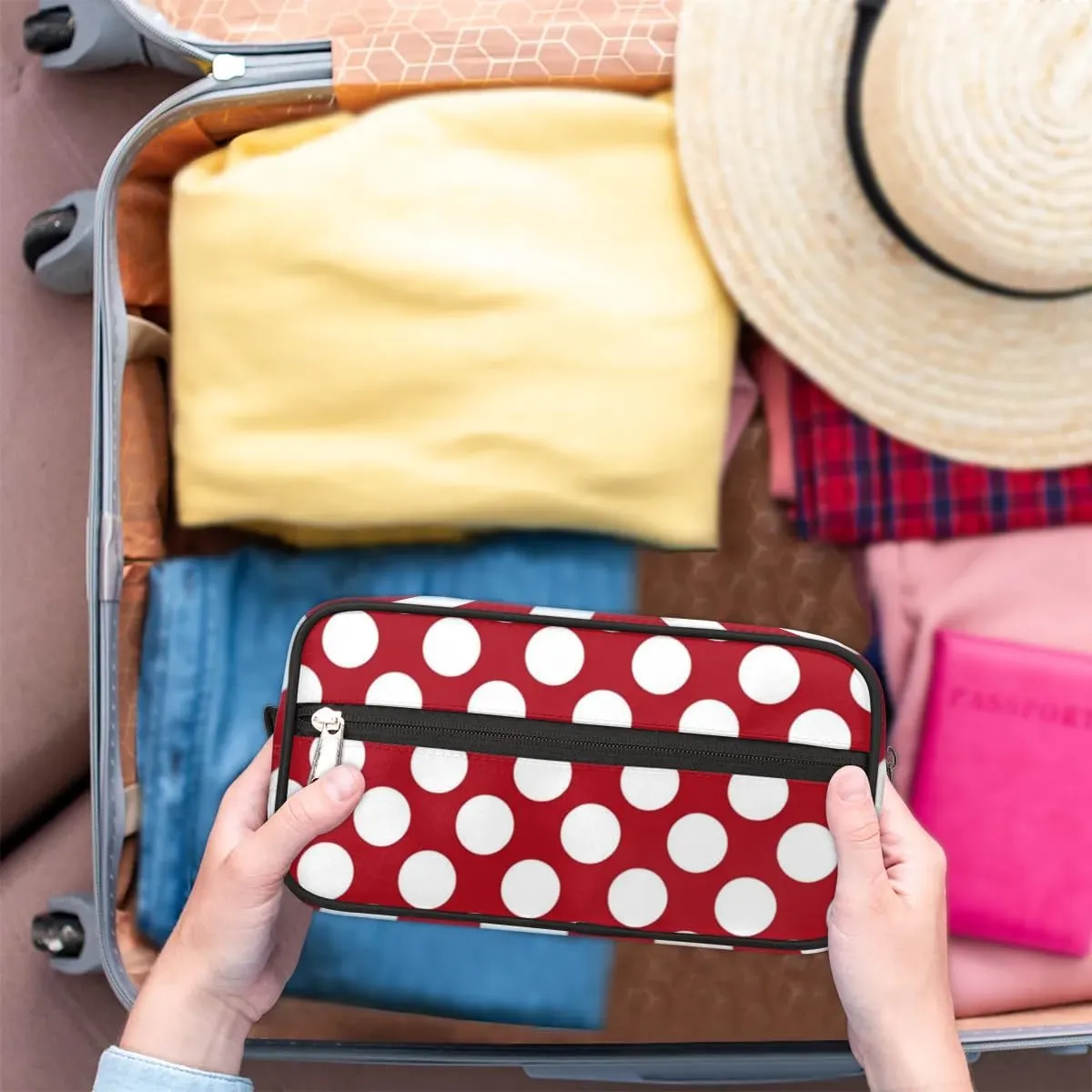Red Dots Toiletry Bag for Women Girl,Travel Cosmetic Bag,Hanging Makeup Bag,Approved Hygiene Bag Waterproof Dopp Kit Organizer for Toiletries Shower Bathroom Carry-on Accessories Gifts