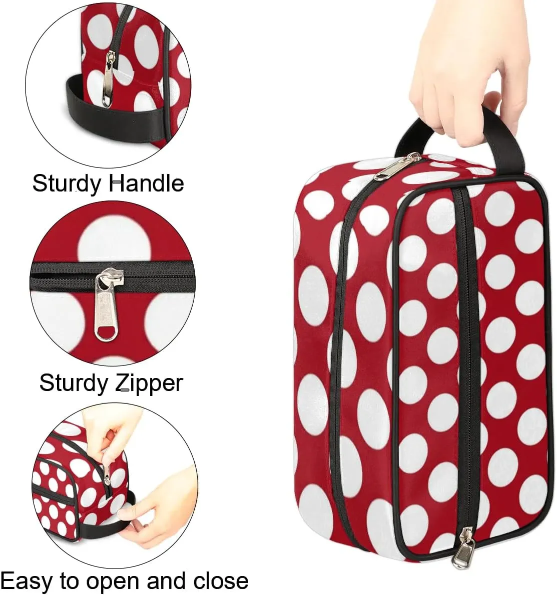 Red Dots Toiletry Bag for Women Girl,Travel Cosmetic Bag,Hanging Makeup Bag,Approved Hygiene Bag Waterproof Dopp Kit Organizer for Toiletries Shower Bathroom Carry-on Accessories Gifts