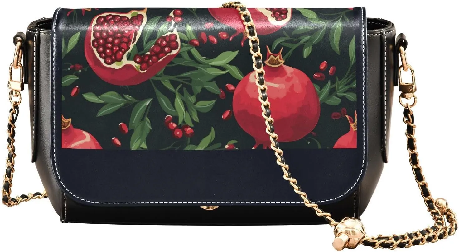 Red Pomegranate Small Crossbody Bag Women Beauty Small Handbags with Adjustable Strap Small Black Purse