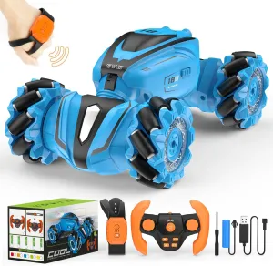 Remote Control Car for Boys, High-Speed Stunt RC Cars with 360° Flips and Drifts, Gesture Control, 2.4Ghz Rechargeable RC Car - Perfect Christmas Birthday Gift for Kids Age 6  Years Old (Blue)