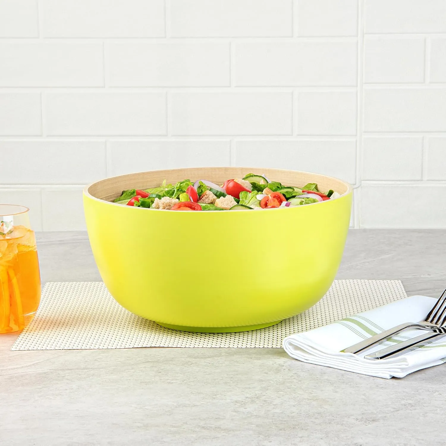 Restaurantware-Bambuddha 30 Ounce Large Salad Bowl, 1 Heavy-duty Round Salad Bowl - Sustainable, Reusable, Green Bamboo Serving Bowl, For Serving Salads, Fruits, And Appetizers