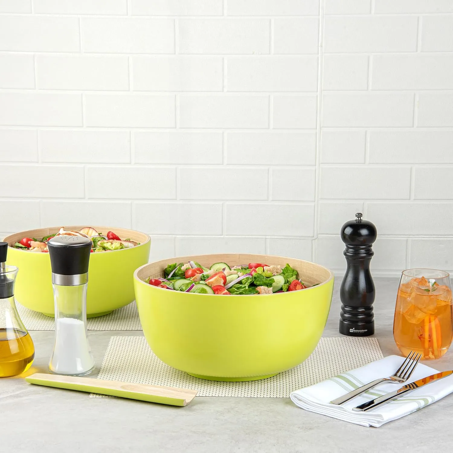 Restaurantware-Bambuddha 30 Ounce Large Salad Bowl, 1 Heavy-duty Round Salad Bowl - Sustainable, Reusable, Green Bamboo Serving Bowl, For Serving Salads, Fruits, And Appetizers