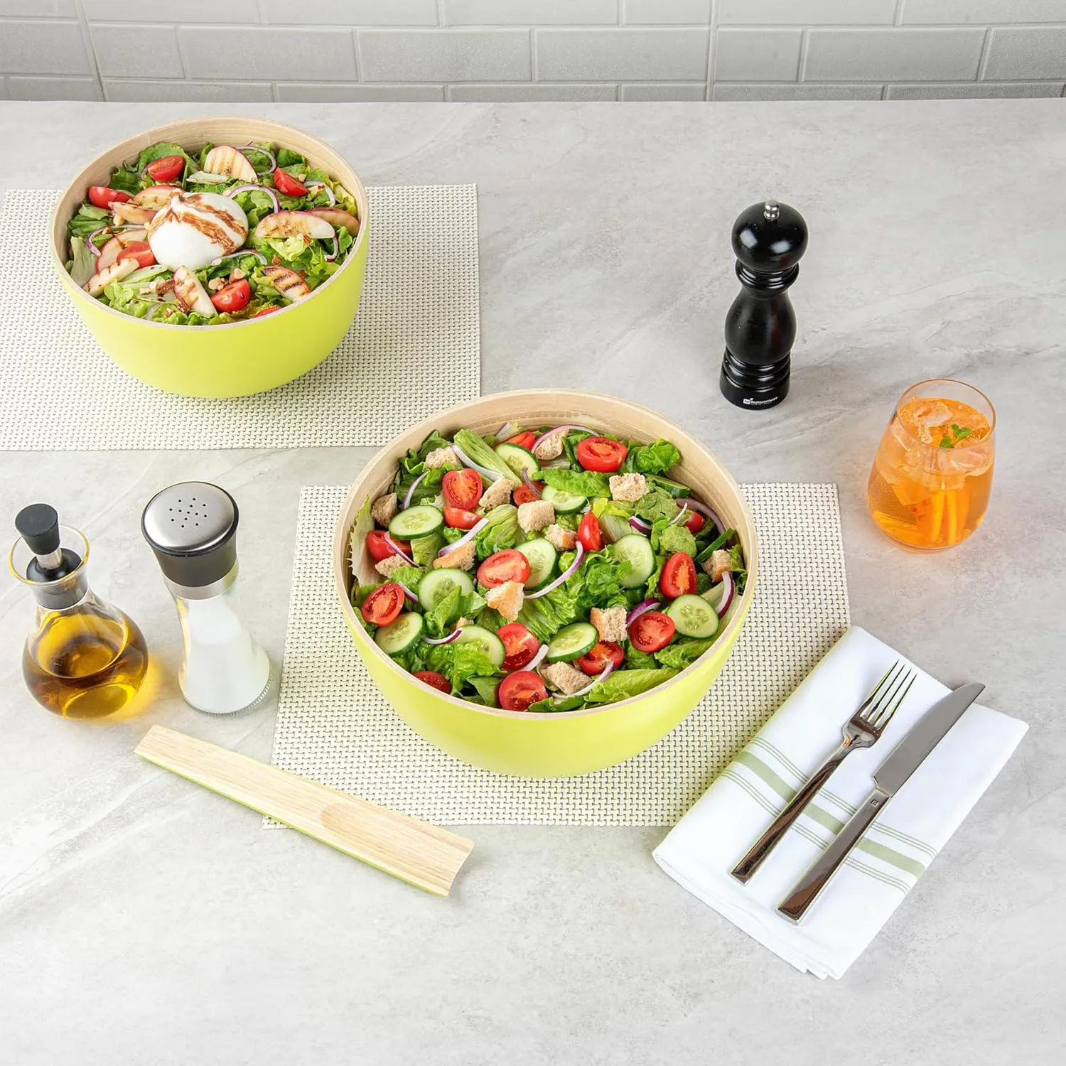Restaurantware-Bambuddha 30 Ounce Large Salad Bowl, 1 Heavy-duty Round Salad Bowl - Sustainable, Reusable, Green Bamboo Serving Bowl, For Serving Salads, Fruits, And Appetizers