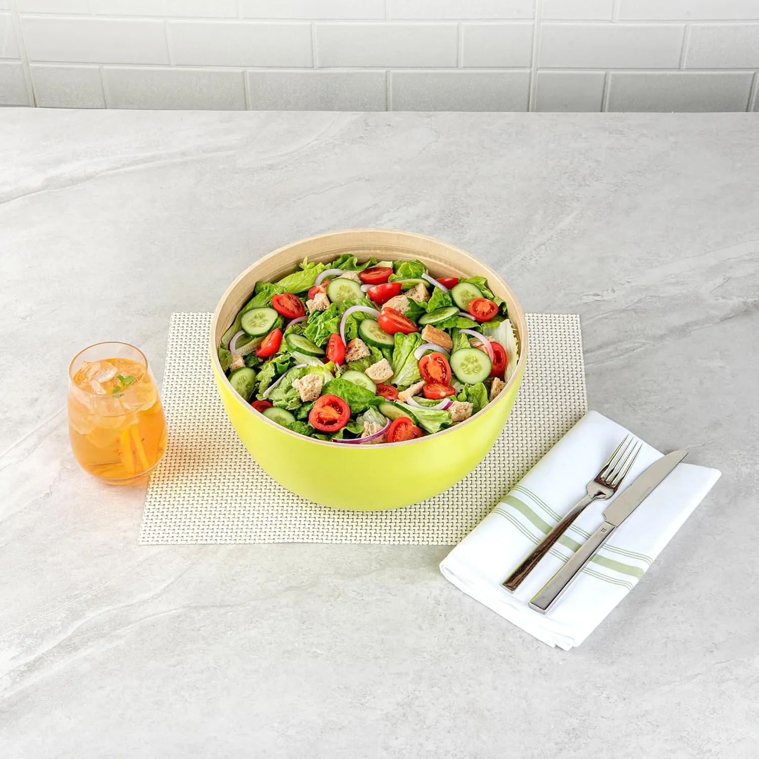 Restaurantware-Bambuddha 30 Ounce Large Salad Bowl, 1 Heavy-duty Round Salad Bowl - Sustainable, Reusable, Green Bamboo Serving Bowl, For Serving Salads, Fruits, And Appetizers