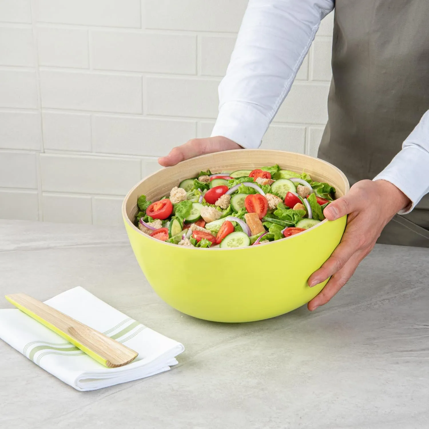 Restaurantware-Bambuddha 30 Ounce Large Salad Bowl, 1 Heavy-duty Round Salad Bowl - Sustainable, Reusable, Green Bamboo Serving Bowl, For Serving Salads, Fruits, And Appetizers